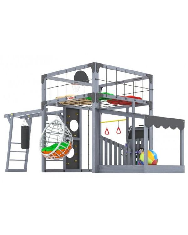 Детская площадка для дачи Савушка КУБ-4 Серый с подушками и коконом