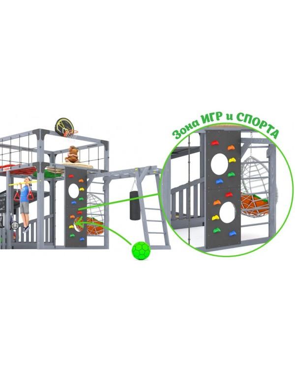Детская площадка для дачи Савушка КУБ-4 Серый с подушками и коконом