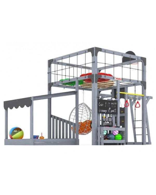 Детская площадка для дачи Савушка КУБ-4 Серый с подушками и коконом