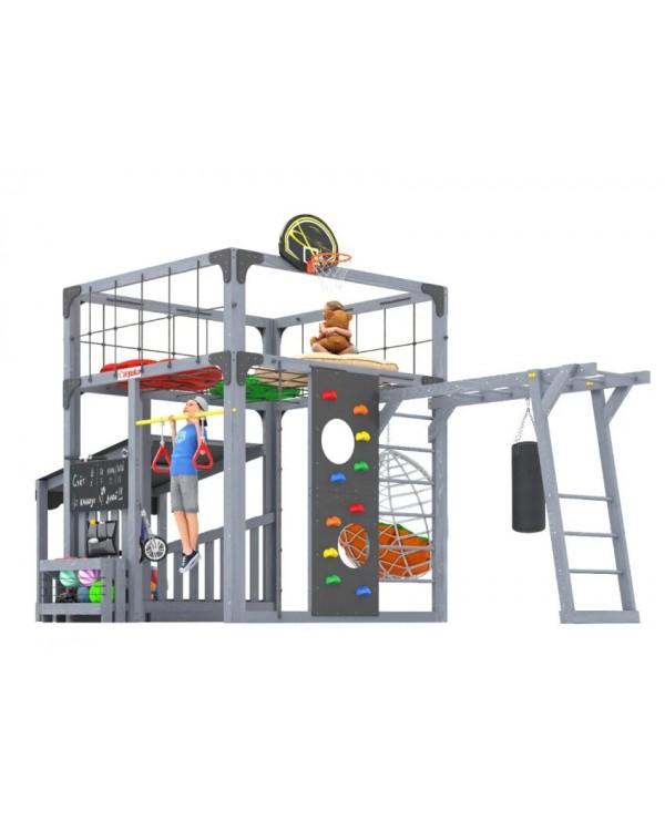 Детская площадка для дачи Савушка КУБ-4 Серый с подушками и коконом