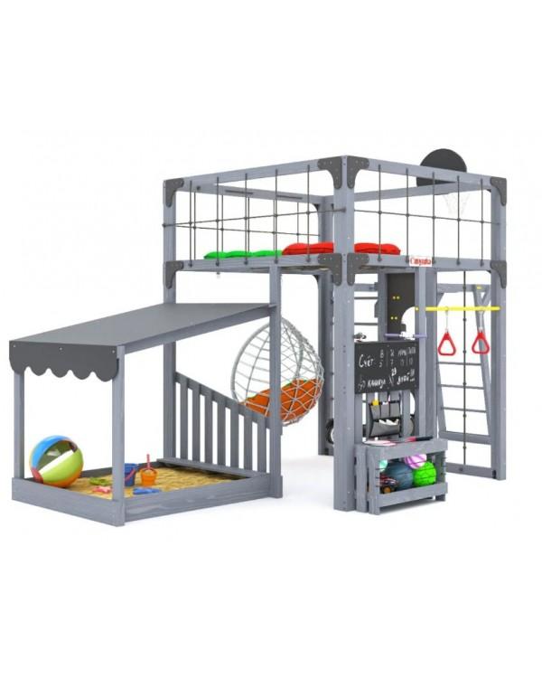 Детская площадка для дачи Савушка КУБ-4 Серый с подушками и коконом