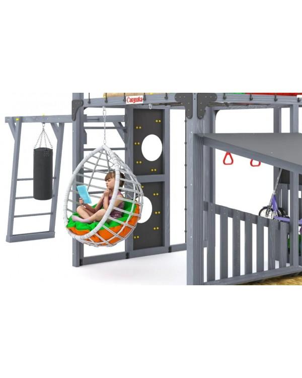 Детская площадка для дачи Савушка КУБ-4 Серый с подушками и коконом