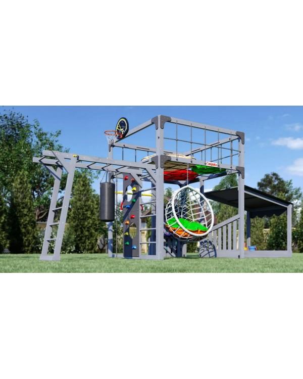 Детская площадка для дачи Савушка КУБ-4 Серый с подушками и коконом