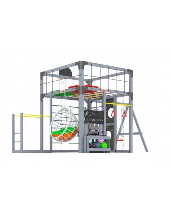 Детская площадка для дачи Савушка КУБ-6 Серый с подушками и коконом