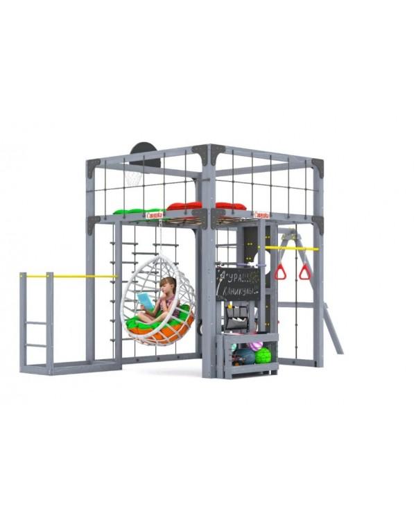 Детская площадка для дачи Савушка КУБ-6 Серый с подушками и коконом