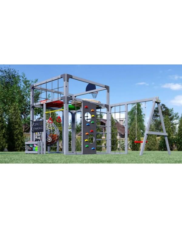 Детская площадка для дачи Савушка КУБ-6 Серый с подушками и коконом