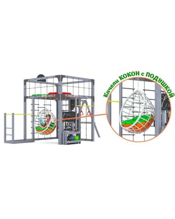 Детская площадка для дачи Савушка КУБ-6 Серый с подушками и коконом