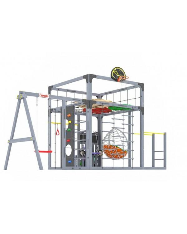 Детская площадка для дачи Савушка КУБ-6 Серый с подушками и коконом