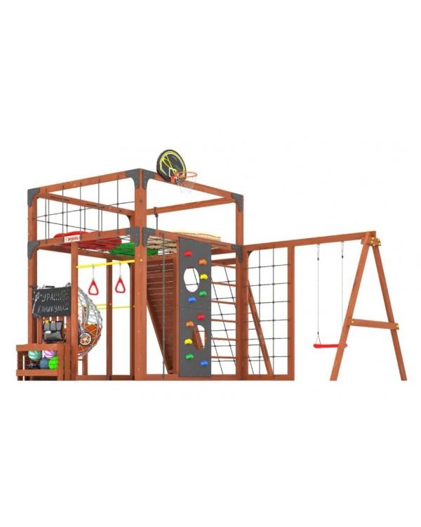 Детская площадка для дачи Савушка КУБ-7 Махагон с качелями Лодочка и коконом
