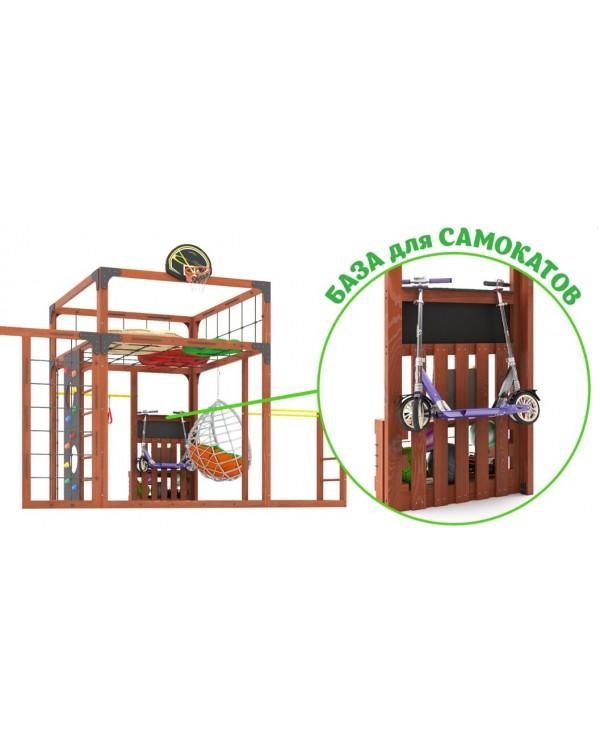 Детская площадка для дачи Савушка КУБ-7 Махагон с качелями Лодочка и коконом