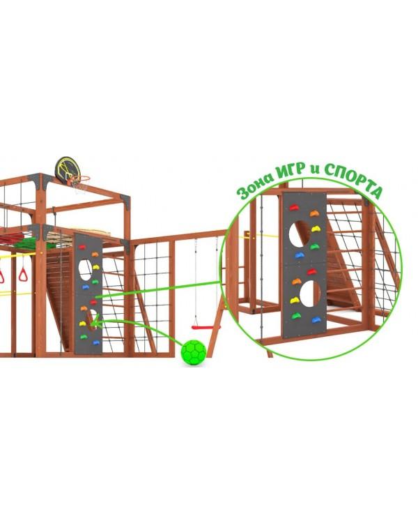 Детская площадка для дачи Савушка КУБ-7 Махагон с качелями Лодочка и коконом