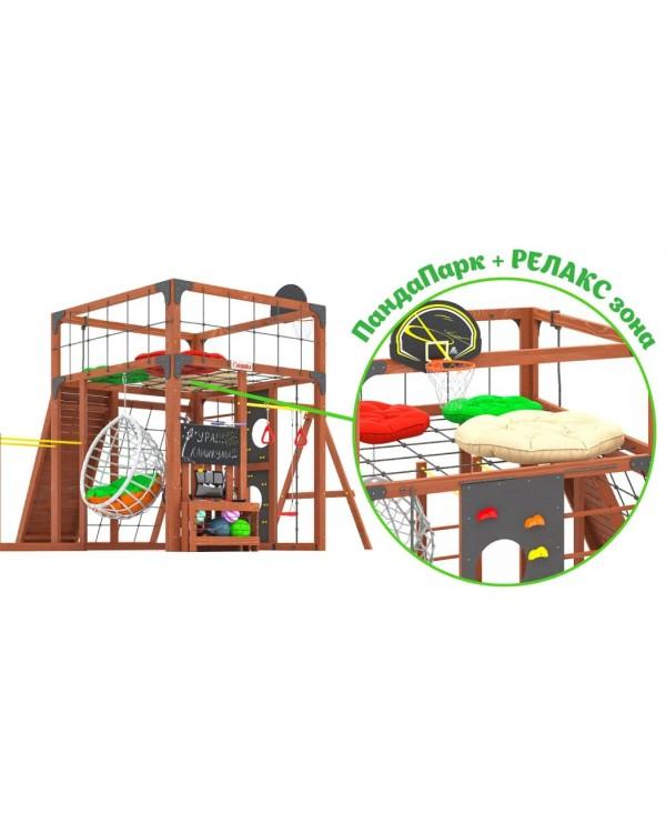 Детская площадка для дачи Савушка КУБ-7 Махагон с качелями Лодочка и коконом