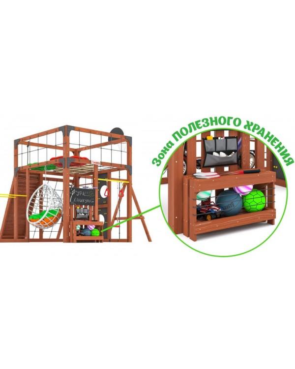Детская площадка для дачи Савушка КУБ-7 Махагон с качелями Лодочка и коконом
