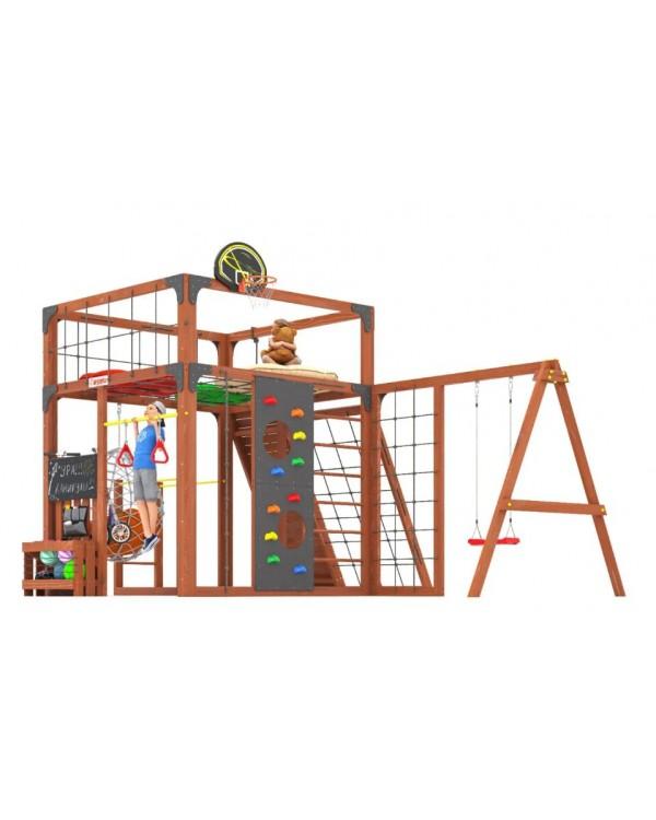 Детская площадка для дачи Савушка КУБ-7 Махагон с качелями Лодочка и коконом