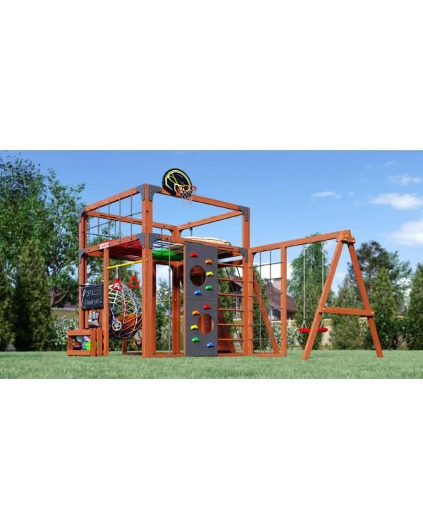 Детская площадка для дачи Савушка КУБ-7 Махагон с качелями Лодочка и коконом