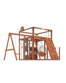 Детская площадка для дачи Савушка КУБ-7 Махагон с качелями Лодочка и коконом