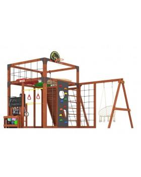 Детская площадка для дачи Савушка КУБ-7 Махагон с подушками и плетеным креслом