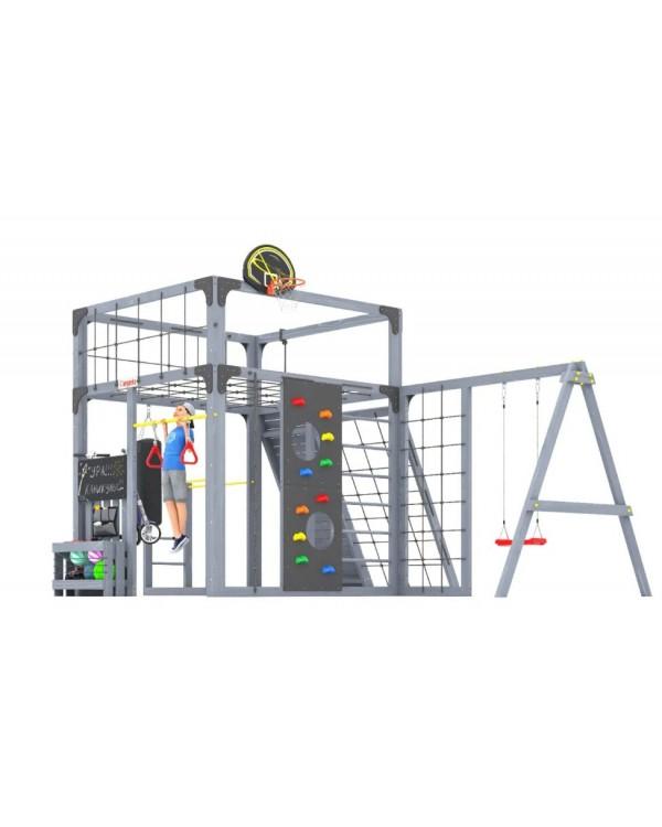 Детская площадка для дачи Савушка КУБ-7 Серый с подушками и качелями Лодочка