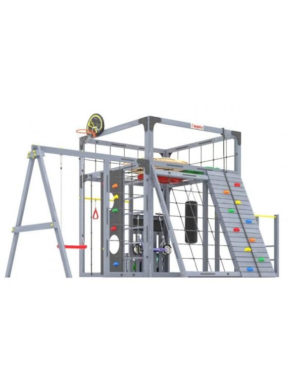 Детская площадка для дачи Савушка КУБ-7 Серый с подушками и качелями Лодочка