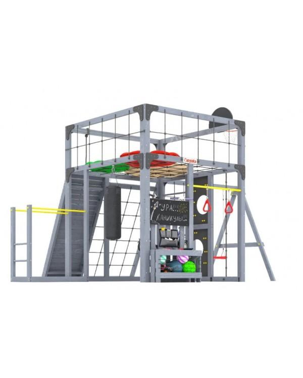 Детская площадка для дачи Савушка КУБ-7 Серый с подушками и качелями Лодочка