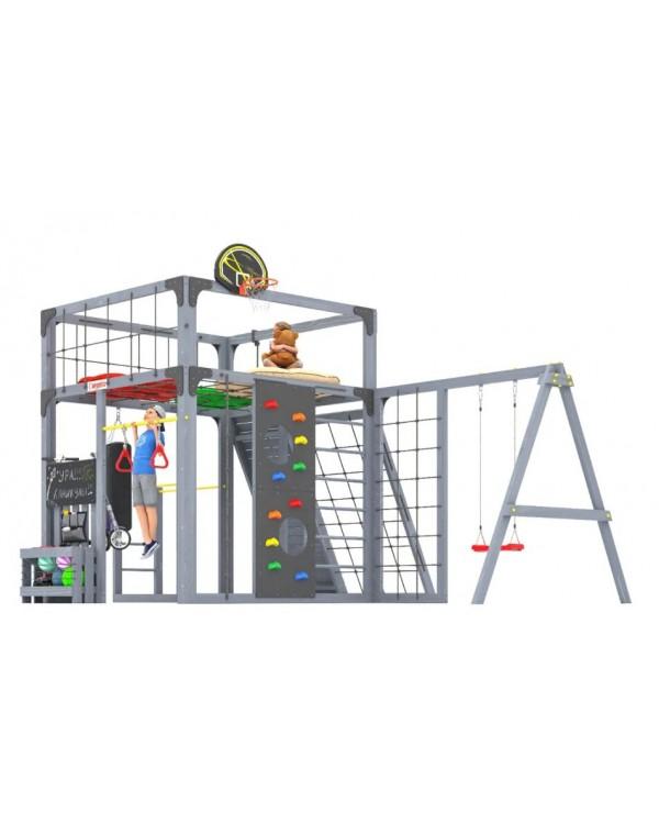 Детская площадка для дачи Савушка КУБ-7 Серый с подушками и качелями Лодочка
