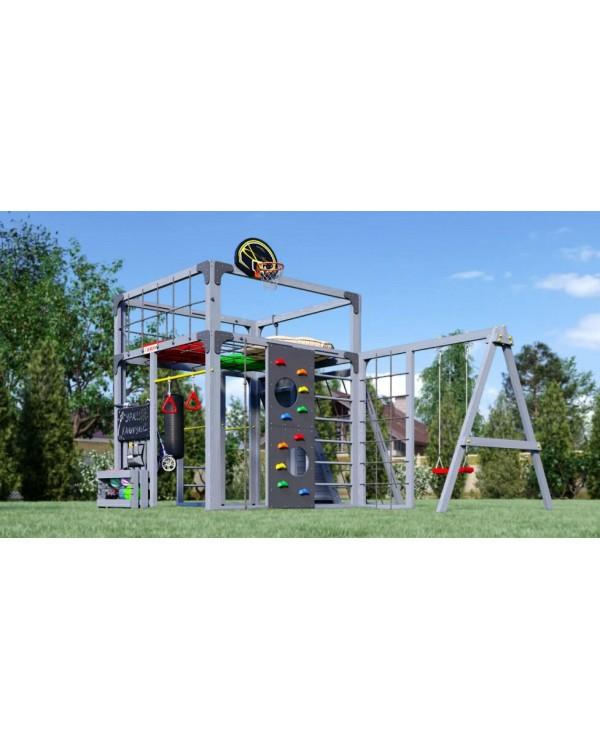 Детская площадка для дачи Савушка КУБ-7 Серый с подушками и качелями Лодочка