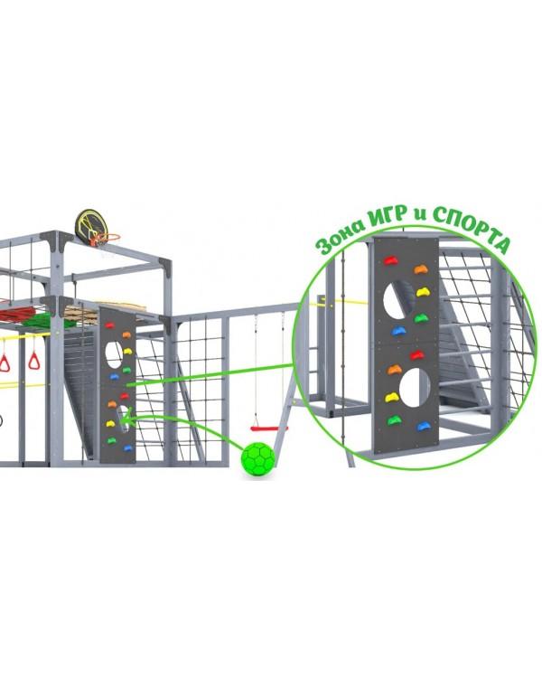 Детская площадка для дачи Савушка КУБ-7 Серый с подушками и качелями Лодочка
