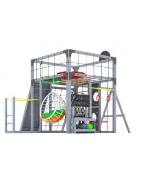 Детская площадка для дачи Савушка КУБ-7 Серый с качелями Лодочка и коконом