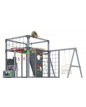 Детская площадка для дачи Савушка КУБ-7 Серый с подушками и плетеным креслом